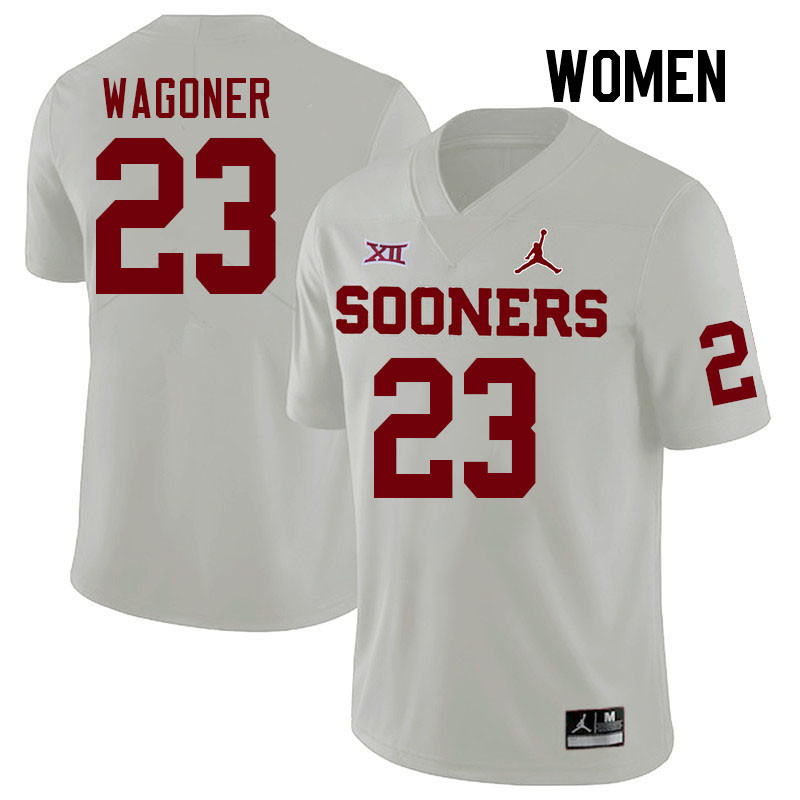 Women #23 Jasiah Wagoner Oklahoma Sooners College Football Jerseys Stitched-White - Click Image to Close